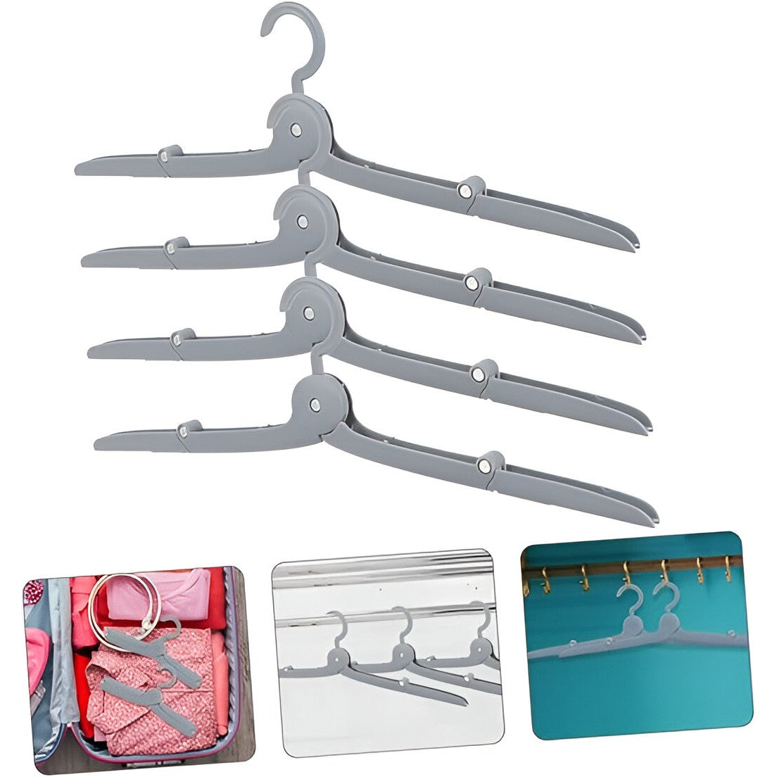 Umeras Pliabil de Calatorie, Mini Cuier Portabil pentru Haine si Lenjerie, Design Antiderapant cu Lungime Ajustabila, Material PP si Aluminiu, 14x7x1.4 cm, Gri