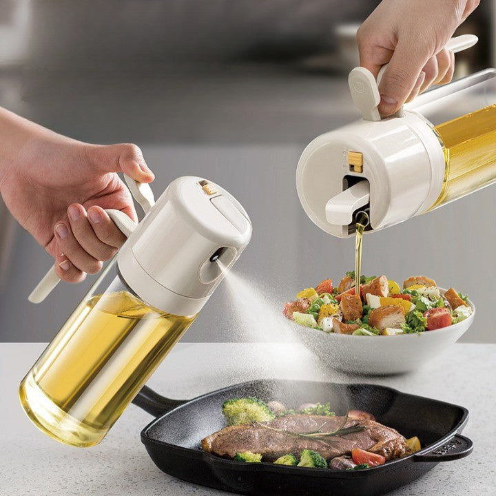 Dispenser pentru Ulei 2 in 1 cu Curgere si Pulverizare, Sticla de Condimente cu Deschidere Automata, Recipient din Sticla si ABS, 550 ml, Gri