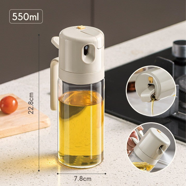 Dispenser pentru Ulei 2 in 1 cu Curgere si Pulverizare, Sticla de Condimente cu Deschidere Automata, Recipient din Sticla si ABS, 550 ml, Gri