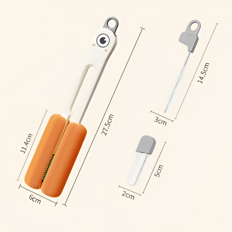Perie de Curatat Pahare si Sticle, Set 4 in 1 cu Maner Lung si Burete, Perie Paie si Capace, ABS si Silicon, 27.5 cm, Alb