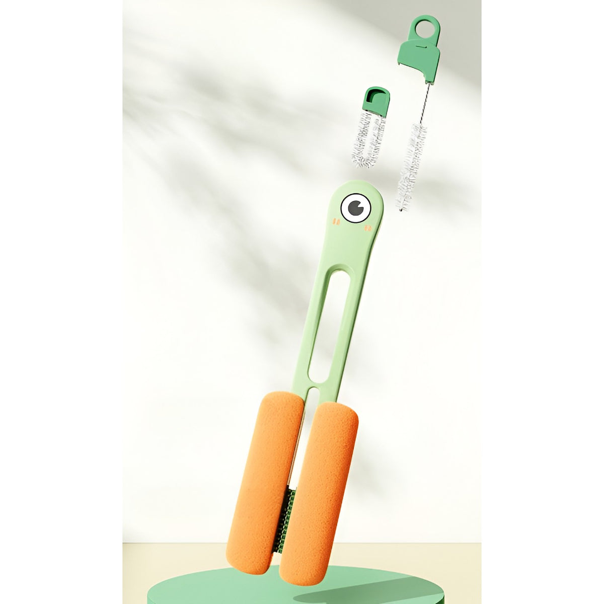 Perie de Curatat Pahare si Sticle 4 in 1, Set Curatare cu Maner Lung, Burete si Accesorii pentru Paie sau Capace, ABS si Silicon, 27.5 cm, Verde