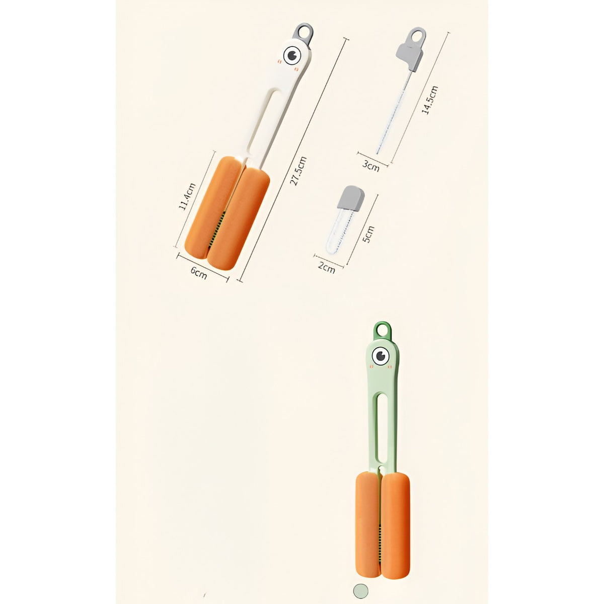 Perie de Curatat Pahare si Sticle 4 in 1, Set Curatare cu Maner Lung, Burete si Accesorii pentru Paie sau Capace, ABS si Silicon, 27.5 cm, Verde
