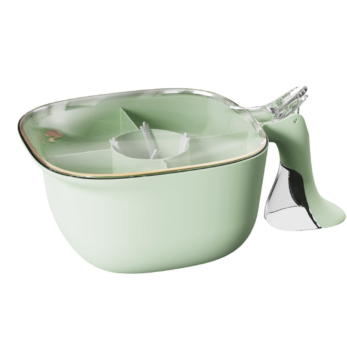 Organizator Condimente cu 4 Compartimente, Cutie de Depozitare cu Capac Transparent, Maner si 4 Lingurite Incluse, Plastic PP, 21 x 14 x 10 cm, Verde