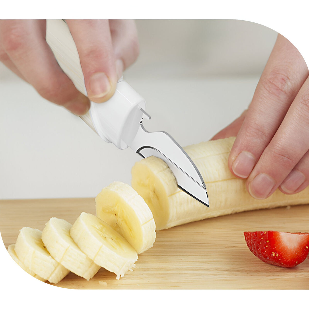 Dispozitiv Multifunctional 4 in 1 pentru Bucatarie, Cutit Fructe, Curatator Legume, Razatoare si Deschizator Sticle, Otel Inoxidabil si Plastic, 18.1x3.8x2 cm, Alb-Galben