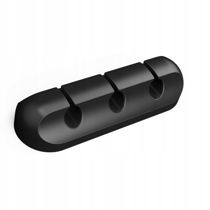 Organizator Cabluri si Fire, Suport Autoadeziv cu 3 Sloturi, Management Cablu USB si Incarcator, Silicon Flexibil, 6.4x2.2cm, Negru