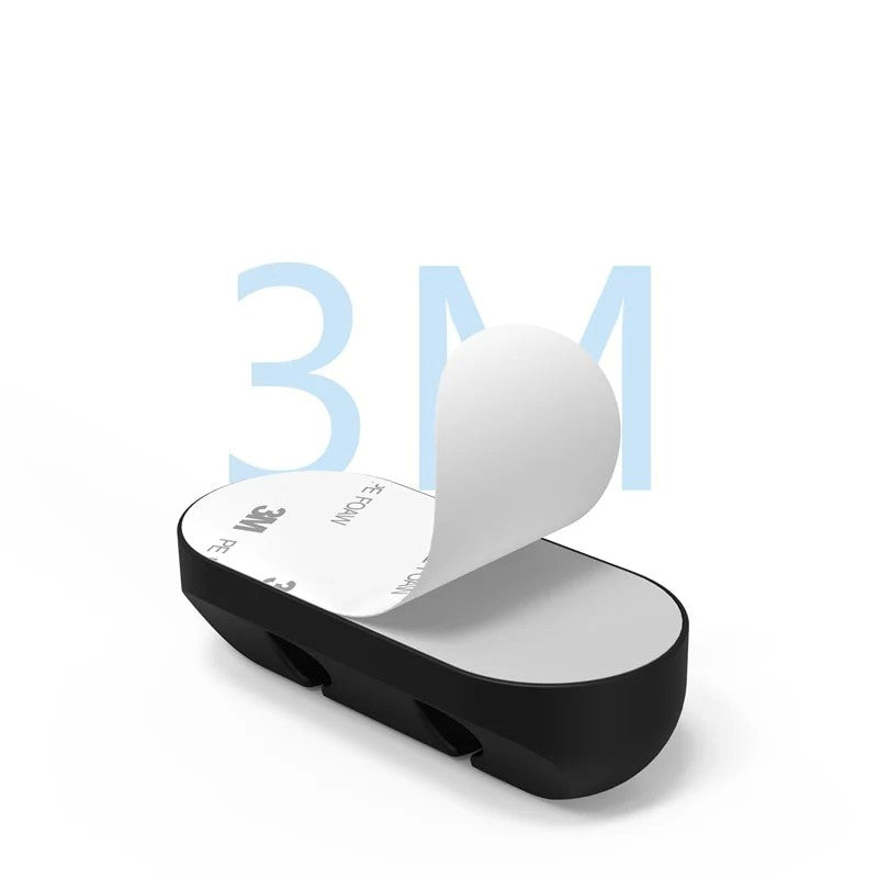 Organizator Cabluri si Fire, Suport Autoadeziv cu 3 Sloturi, Management Cablu USB si Incarcator, Silicon Flexibil, 6.4x2.2cm, Negru