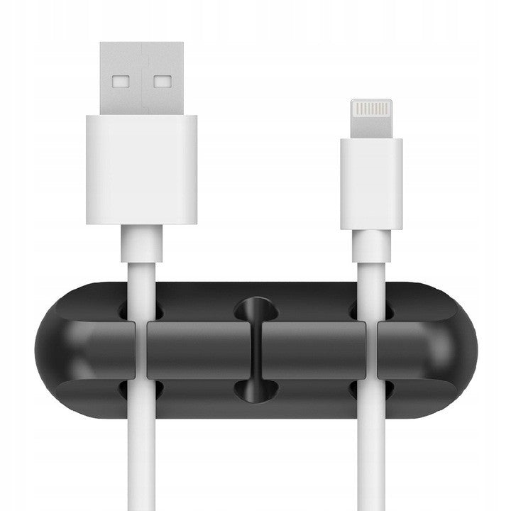 Organizator Cabluri si Fire, Suport Autoadeziv cu 3 Sloturi, Management Cablu USB si Incarcator, Silicon Flexibil, 6.4x2.2cm, Negru