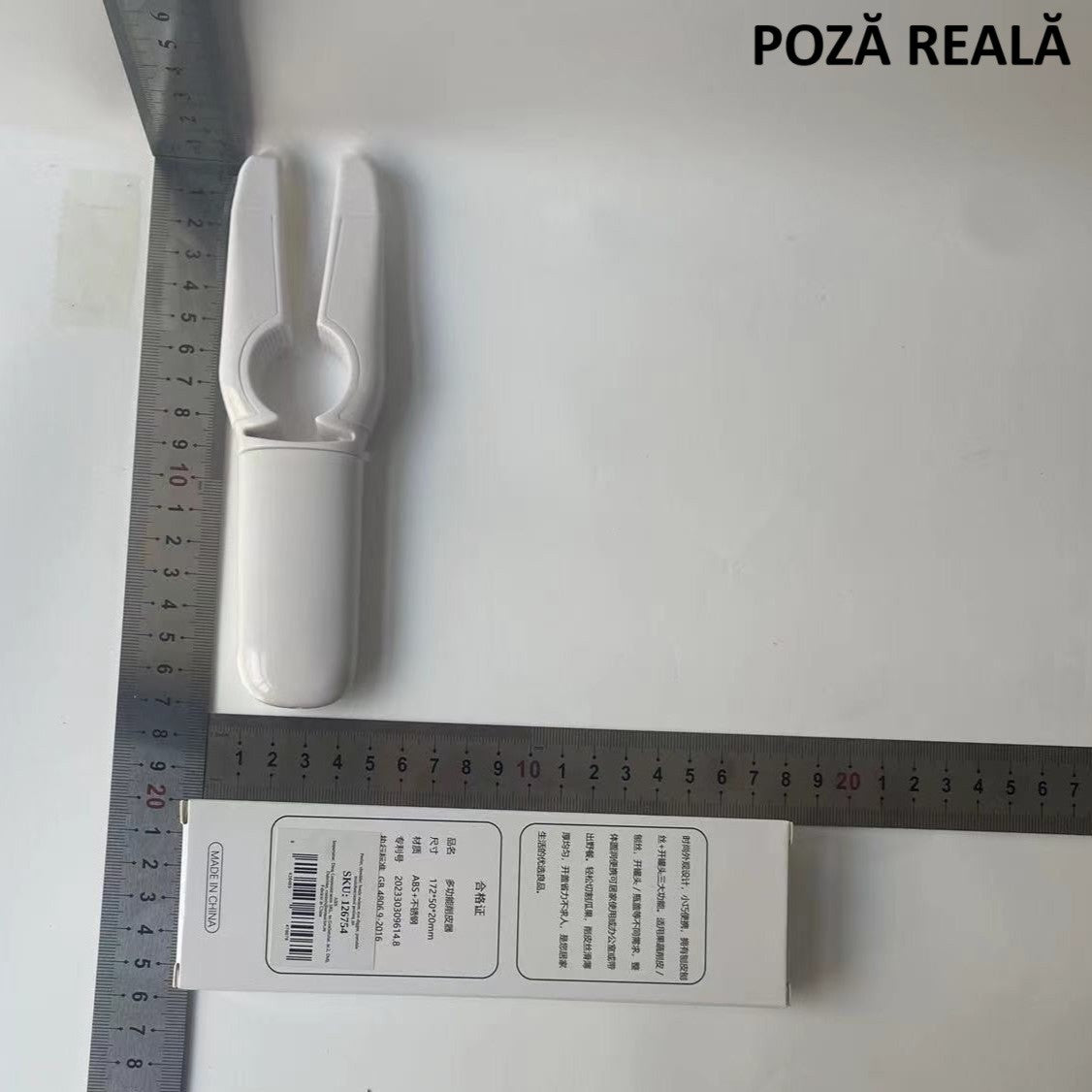 Dispozitiv Multifunctional 5 in 1 pentru Bucatarie, Deschizator de Sticle si Conserve, Curatator si Feliator de Legume si Fructe, Otel Inoxidabil si Plastic, 17.5x5x3 cm, Alb