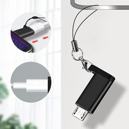 Alogy Adaptor USB-C la Micro USB, Incarcare si Transfer Date 2.0A, Carcasa din Aliaj Aluminiu cu Snur pentru Chei, Negru