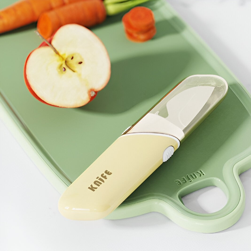 Cuțit de Bucătărie Multifuncțional 4 în 1, Curățător Legume, Răzătoare, Deschizător Sticle și Conserve, Oțel Inoxidabil și Plastic, 18.1x3.8x2 cm, Galben