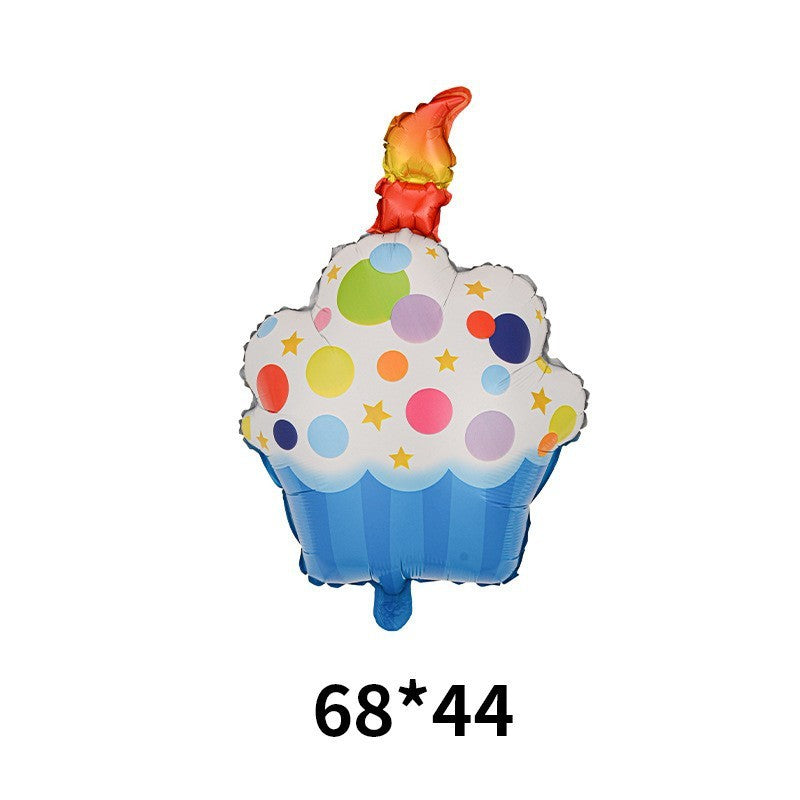 Balon Aniversar din Folie Metalizata, Figurina Model Prajitura Dulciuri, Umflare cu Aer sau Heliu, include Pai, 68x44 cm, Multicolor