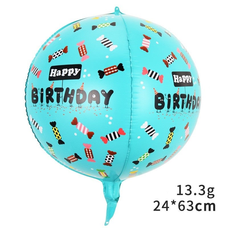 Balon din Folie Metalizata Happy Birthday, Figurina 4D Tematica Bombonele, Umflare cu Aer sau Heliu, include Pai de Umflare, 63x24 cm, Albastru
