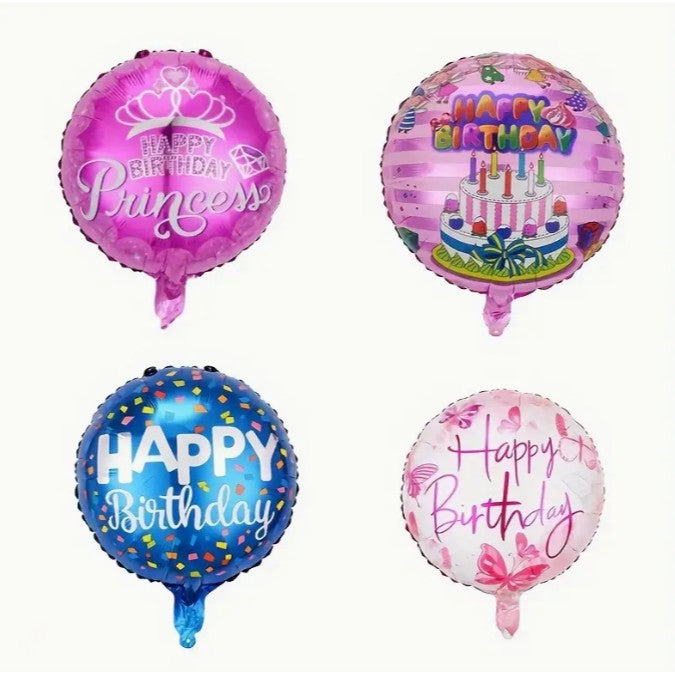 Balon Aniversar Happy Birthday, Figurina din Folie Metalizata, Umflare Aer sau Heliu, Set cu Pai Inclus, Diametru 45 cm, Multicolor