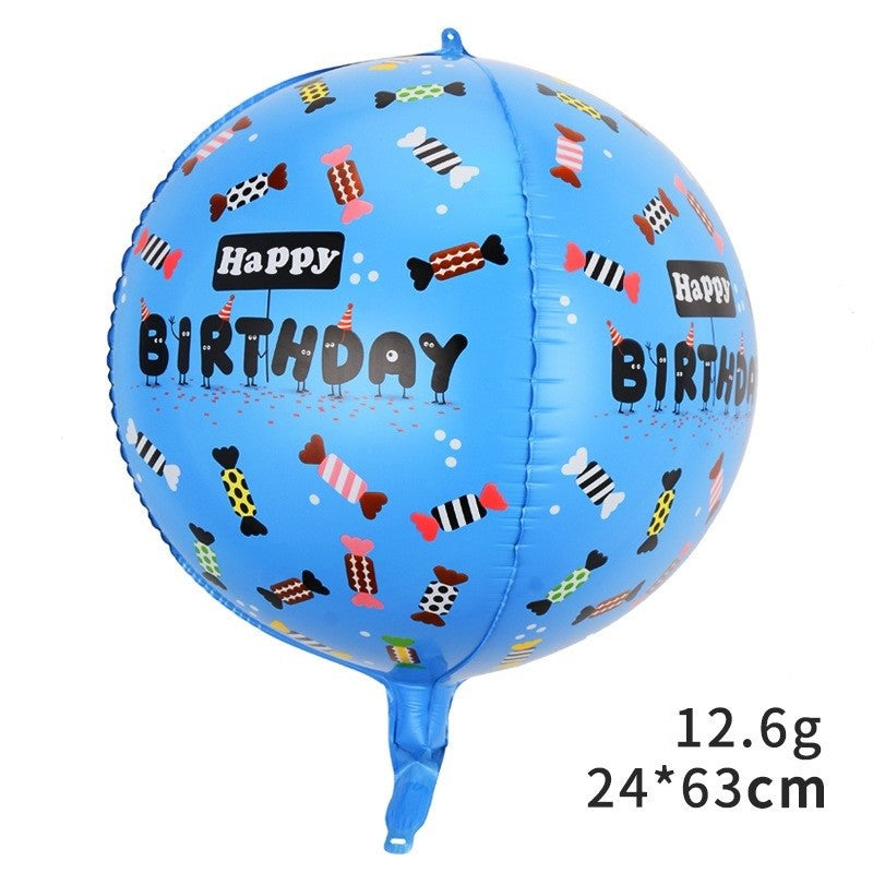 Balon Figurina 4D Happy Birthday, Tematica Aniversara Bombonele, Folie Metalizata, Umflare Aer sau Heliu, Pai Inclus, 63x24 cm, Albastru