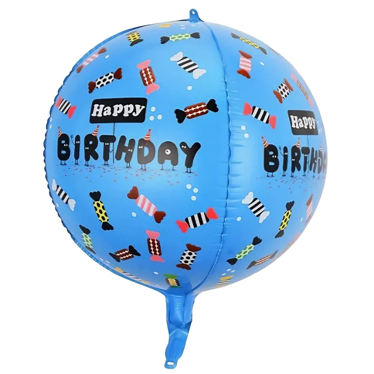 Balon Figurina 4D Happy Birthday, Tematica Aniversara Bombonele, Folie Metalizata, Umflare Aer sau Heliu, Pai Inclus, 63x24 cm, Albastru