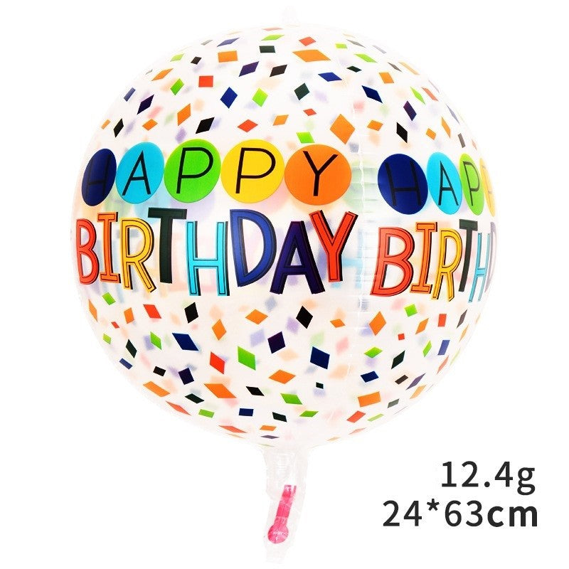Balon Aniversar Happy Birthday, Model Figurina 4D Tematica Bombonele, Folie Metalizata, Umflare Aer sau Heliu, include Pai, 63x24 cm, Alb-Multicolor