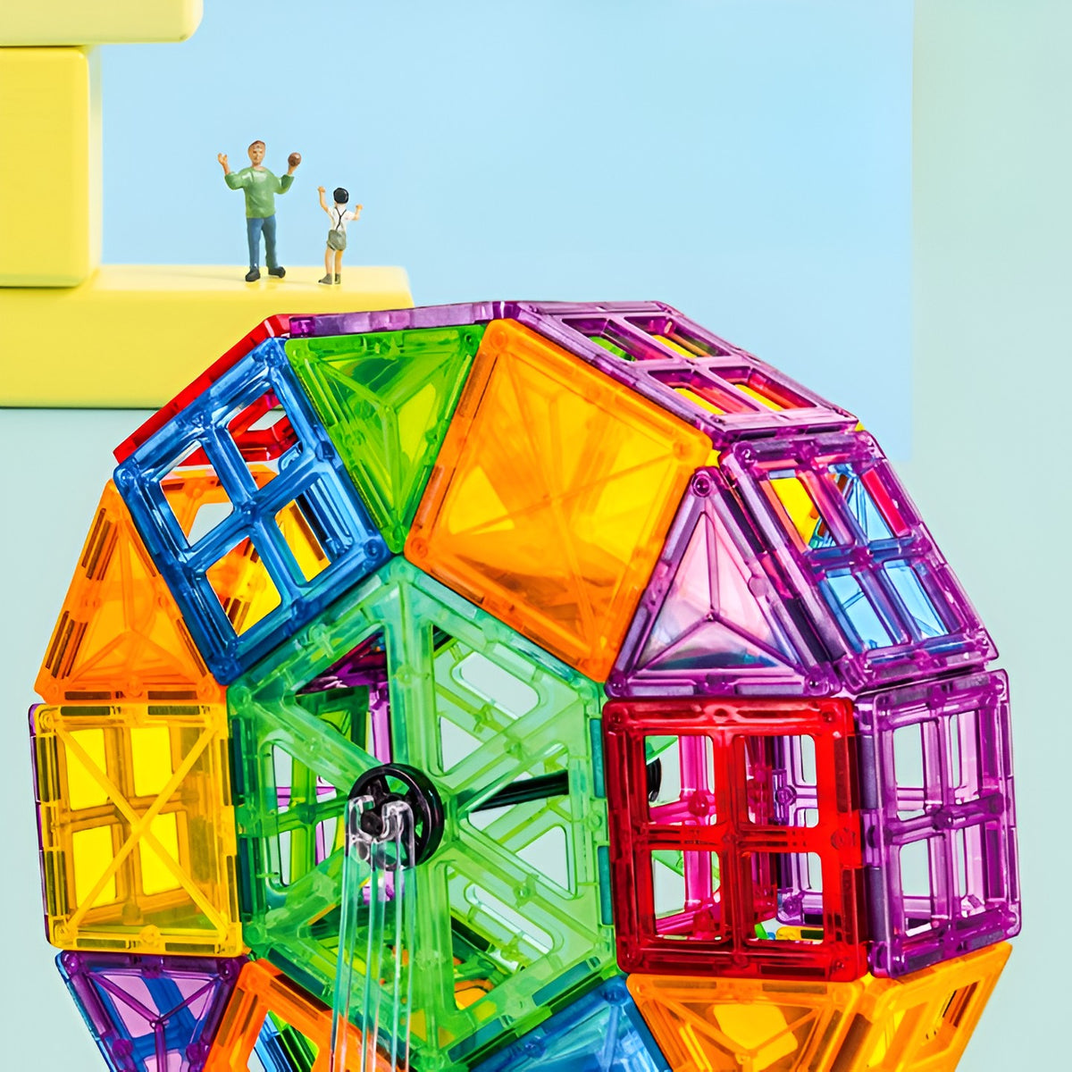 Set Constructie Magnetica, Magnetic Tiles Educativ, Puzzle 3D Forme Geometrice, Plastic ABS Non-Toxic, 60 Piese, Multicolor