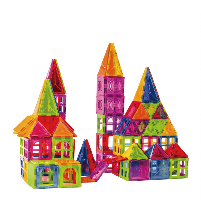 Set Constructie Magnetica, Magnetic Tiles Educativ, Puzzle 3D Forme Geometrice, Plastic ABS Non-Toxic, 60 Piese, Multicolor