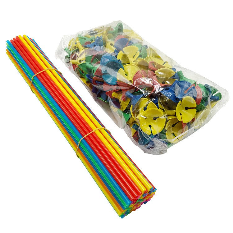 Set 100 Bete cu Rozete pentru Baloane, Suporturi Sustinere Baloane cu Aer sau Heliu, Plastic Reutilizabil, 40 cm, Multicolore