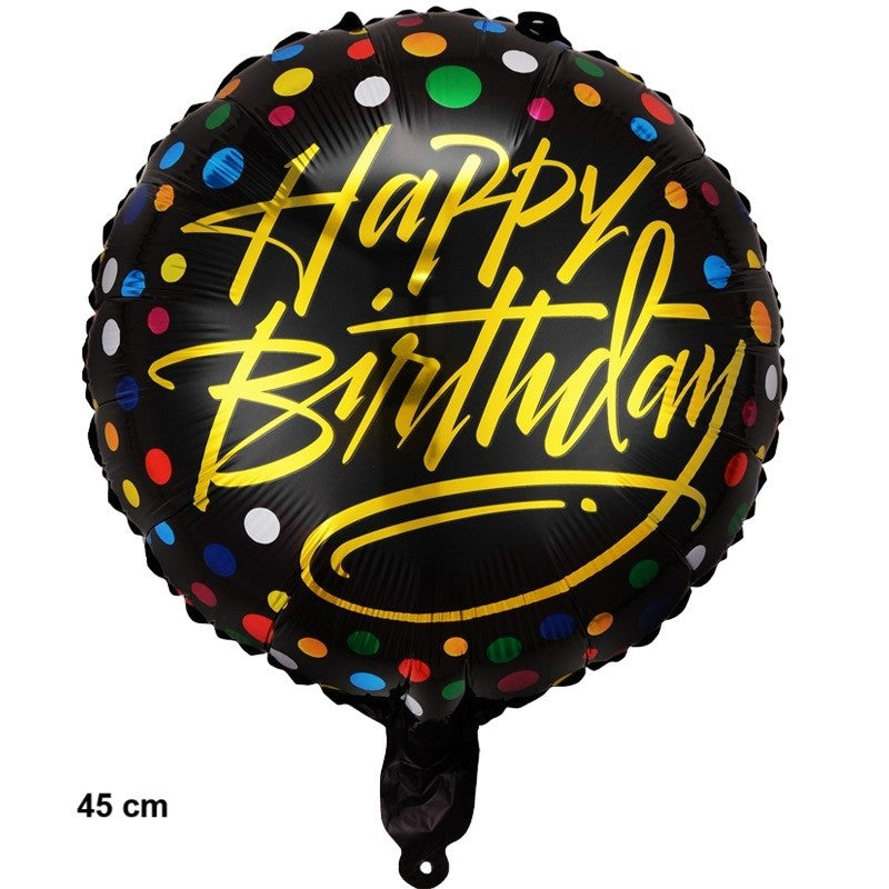 Balon Aniversar Happy Birthday, Model Figurina 3, Folie Metalizata de Aluminiu, Umflare Aer sau Heliu, 45 cm, Multicolor