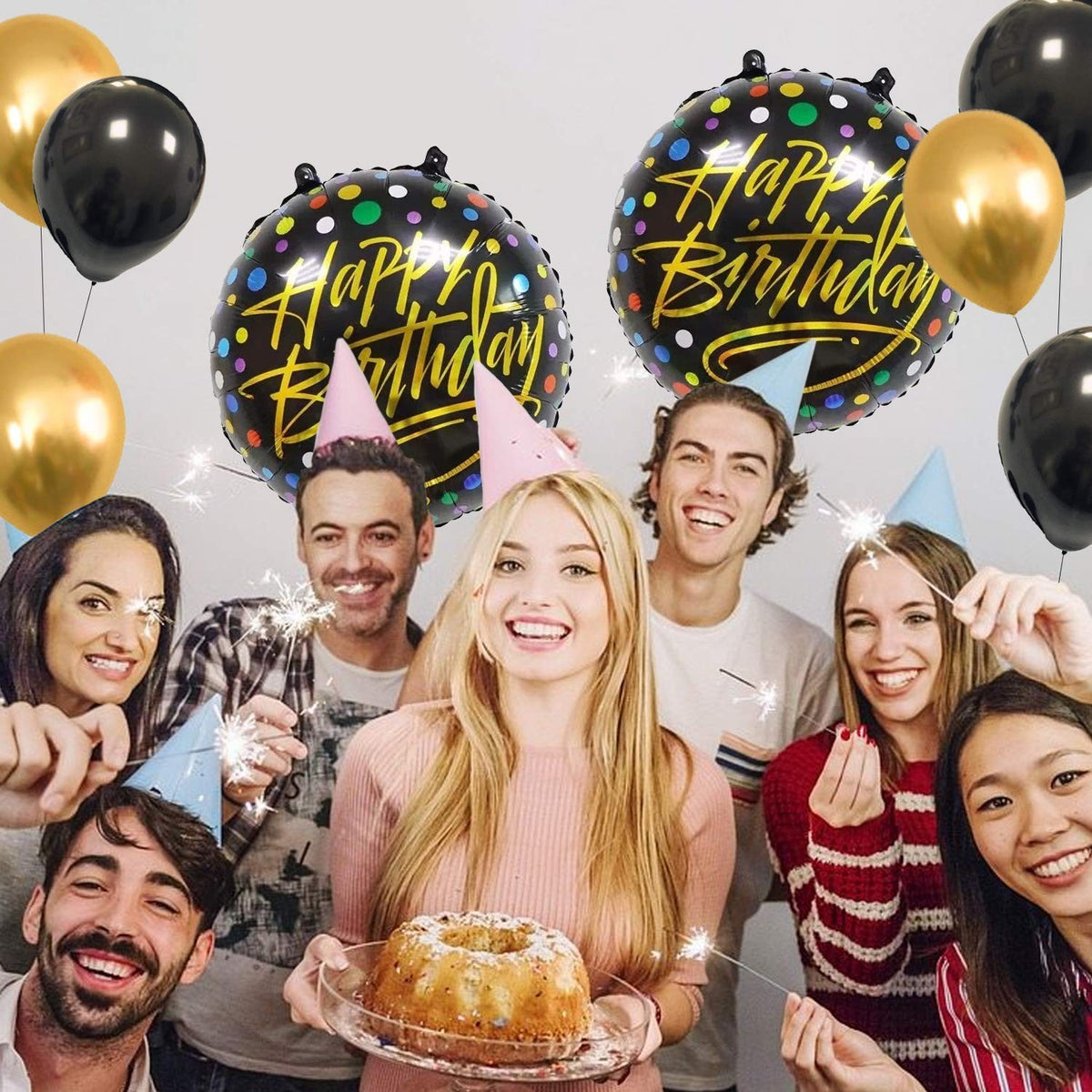 Balon Aniversar Happy Birthday, Model Figurina 3, Folie Metalizata de Aluminiu, Umflare Aer sau Heliu, 45 cm, Multicolor