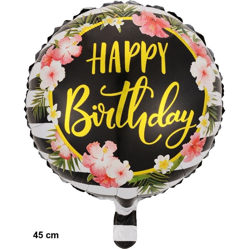 Balon Aniversar Happy Birthday, Figurina Rotunda din Folie de Aluminiu, Umflare Aer sau Heliu, Model 4, Multicolor, 45 cm, 1 Bucata