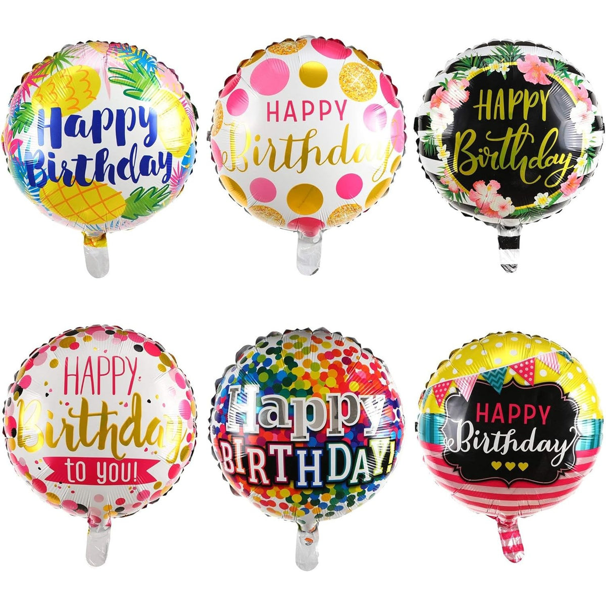 Balon Aniversar Happy Birthday, Figurina Rotunda din Folie de Aluminiu, Umflare Aer sau Heliu, Model 4, Multicolor, 45 cm, 1 Bucata