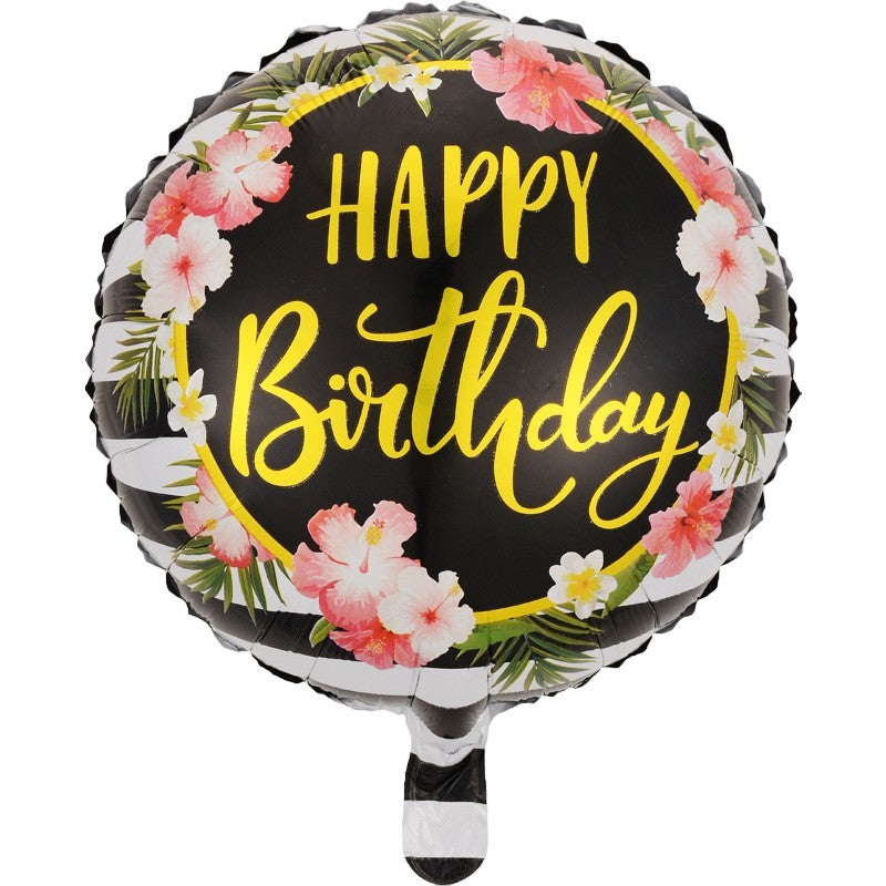 Balon Aniversar Happy Birthday, Figurina Rotunda din Folie de Aluminiu, Umflare Aer sau Heliu, Model 4, Multicolor, 45 cm, 1 Bucata