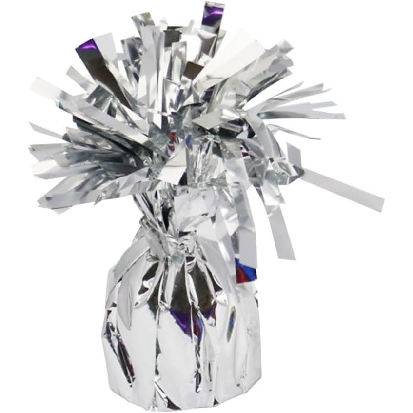Greutate Pentru Baloane Cu Heliu, Accesoriu Decorativ Cu Franjuri, Folie PET Lucioasa, Inel Prindere Transparent, Argintiu, 170g, 13 x 5 x 3 cm