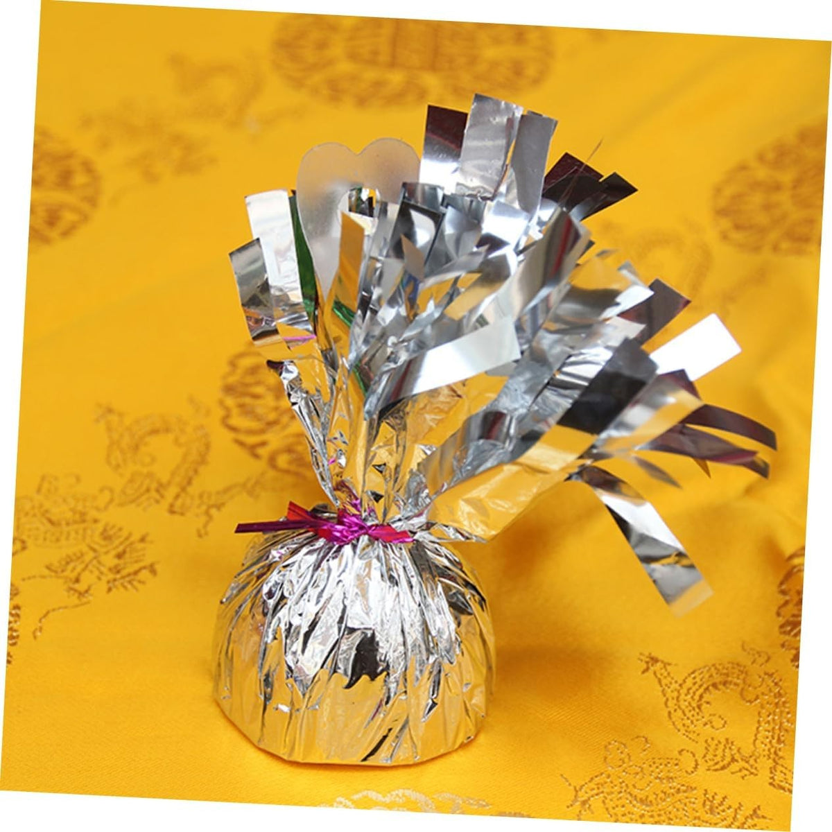 Greutate Pentru Baloane Cu Heliu, Accesoriu Decorativ Cu Franjuri, Folie PET Lucioasa, Inel Prindere Transparent, Argintiu, 170g, 13 x 5 x 3 cm