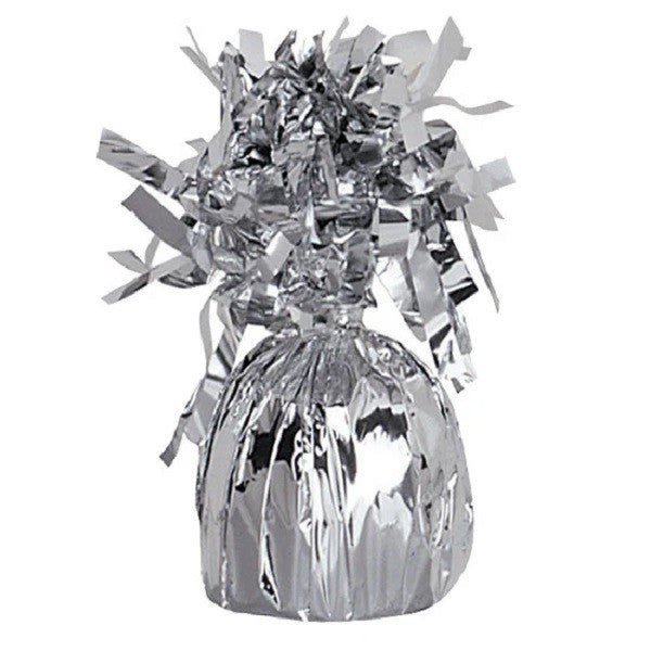 Greutate Pentru Baloane Cu Heliu, Accesoriu Decorativ Cu Franjuri, Folie PET Lucioasa, Inel Prindere Transparent, Argintiu, 170g, 13 x 5 x 3 cm