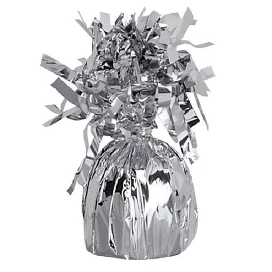 Greutate Pentru Baloane Cu Heliu, Accesoriu Decorativ Cu Franjuri, Folie PET Lucioasa, Inel Prindere Transparent, Argintiu, 170g, 13 x 5 x 3 cm