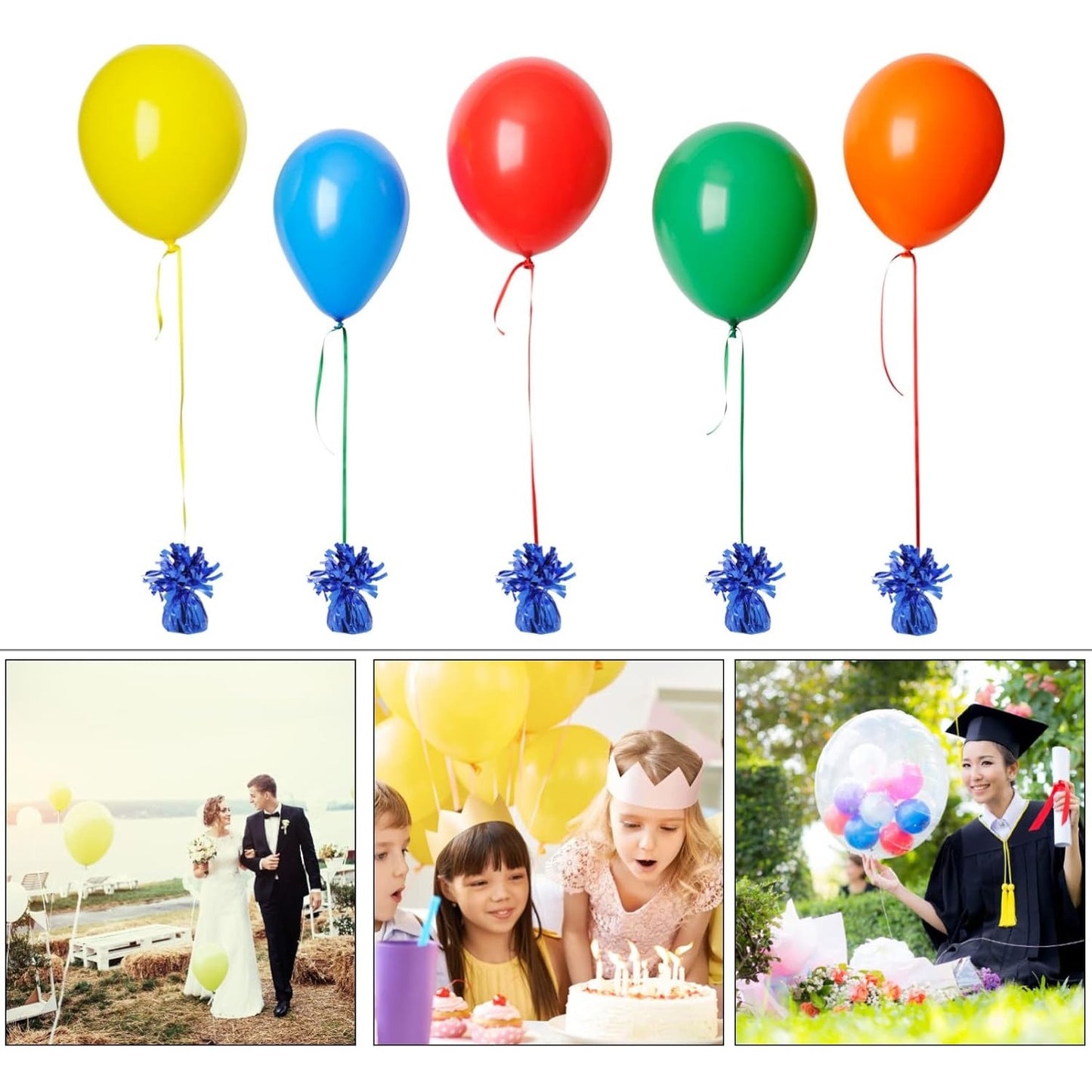Greutate pentru Baloane cu Heliu, Suport Decorativ cu Franjuri, Folie PET Lucioasa, Inel de Prindere, 170 g, Albastru