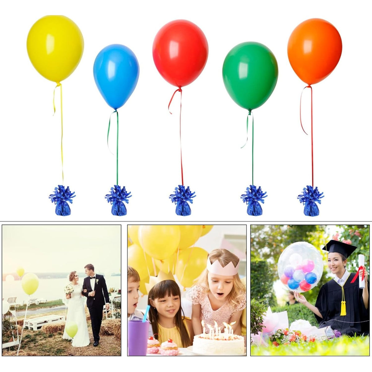 Greutate pentru Baloane cu Heliu, Suport Decorativ cu Franjuri, Folie PET Lucioasa, Inel de Prindere, 170 g, Albastru