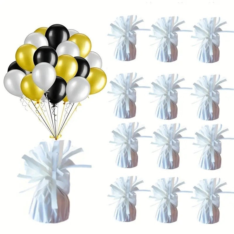 Greutate Baloane cu Heliu, Accesoriu Decorativ cu Franjuri din Folie PET, Inel de Prindere Inclus, 170 g, 13 x 5 x 3 cm, Alb