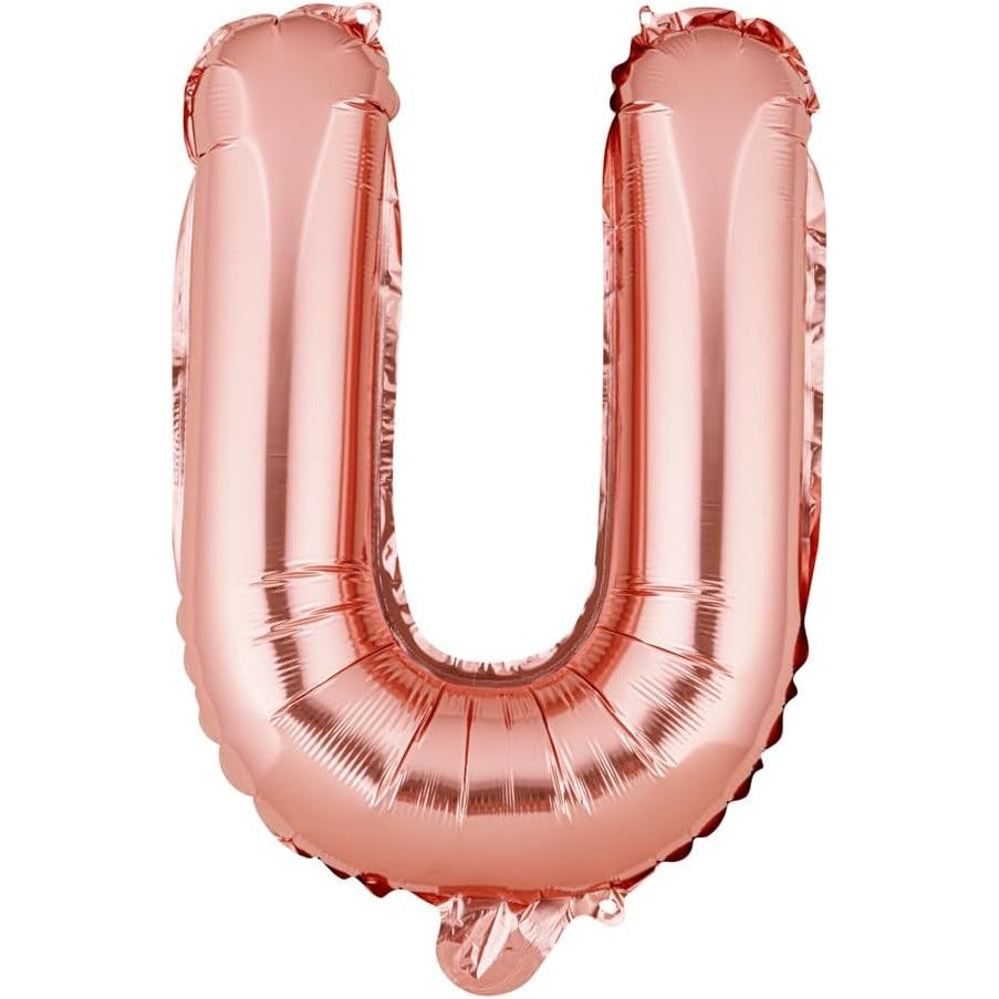 Balon Folie Metalizata Litera U, Umflare Heliu sau Aer, Aluminiu Rezistent, Set cu Pai Inclus, 40 cm, Rose Gold