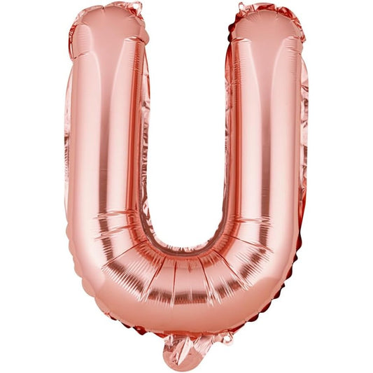 Balon Folie Metalizata Litera U, Umflare Heliu sau Aer, Aluminiu Rezistent, Set cu Pai Inclus, 40 cm, Rose Gold