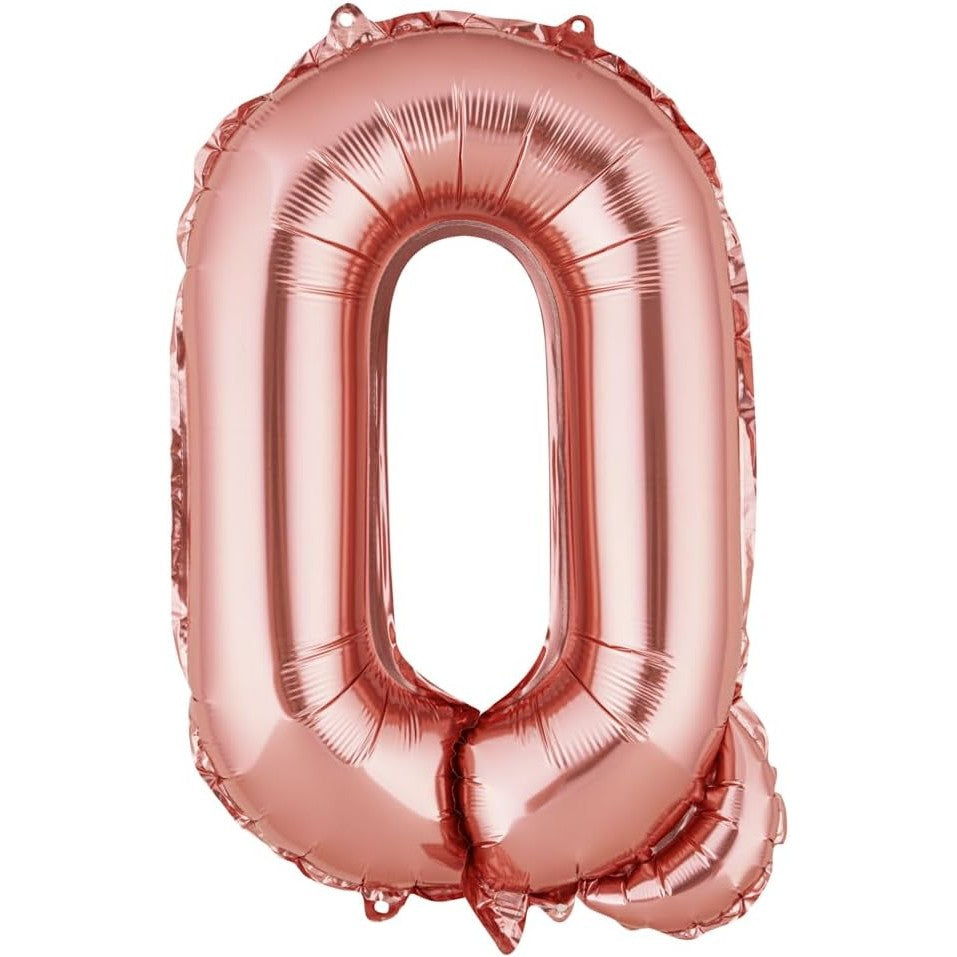 Balon Folie Metalizata Litera Q, Balon Aniversar pentru Aer sau Heliu, Material Aluminiu, Include Pai Umflare, 40 cm, Rose Gold