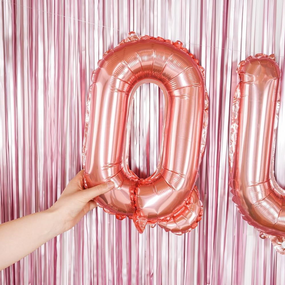 Balon Folie Metalizata Litera Q, Balon Aniversar pentru Aer sau Heliu, Material Aluminiu, Include Pai Umflare, 40 cm, Rose Gold