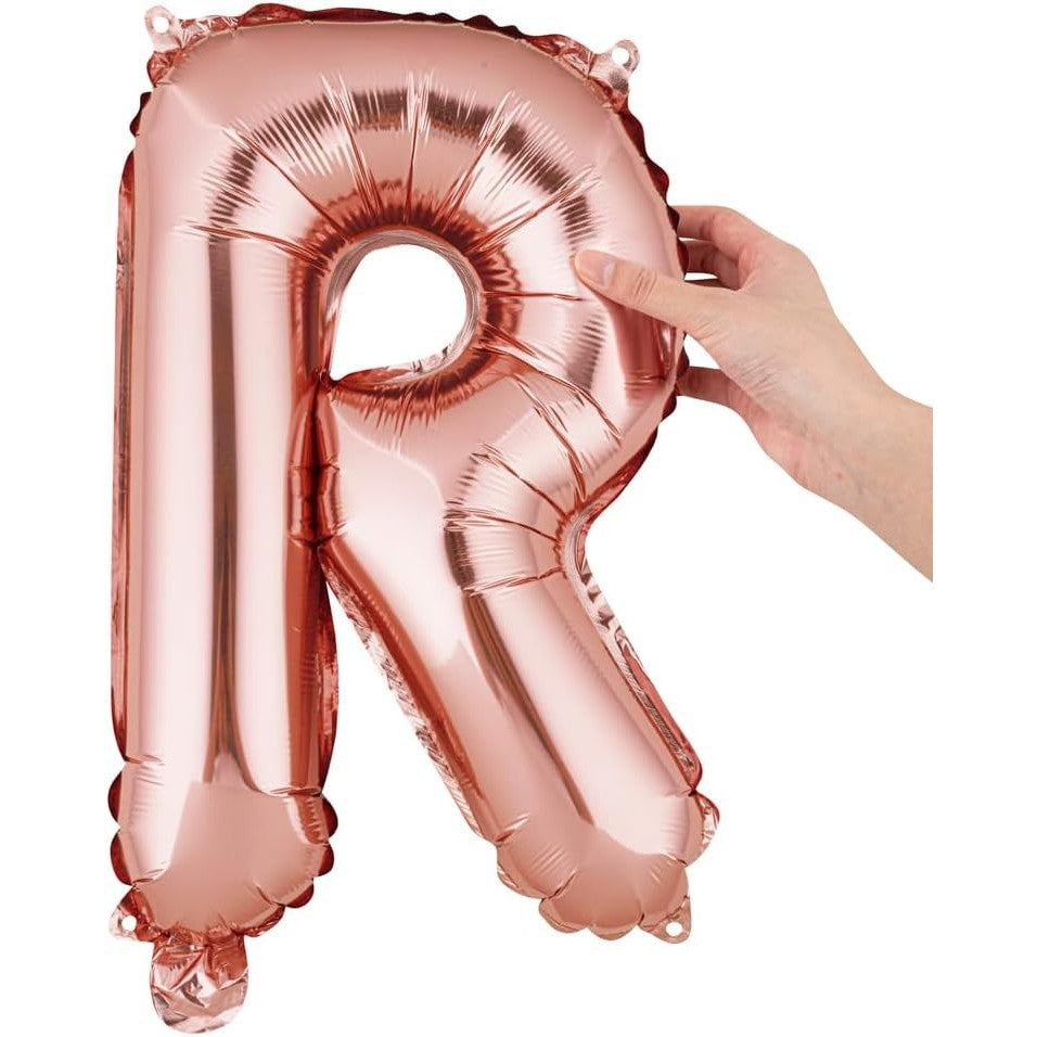 Balon Folie Metalizata Litera R, Umflare Heliu sau Aer, Include Pai pentru Umflare, Aluminiu, Rose Gold, 40 cm
