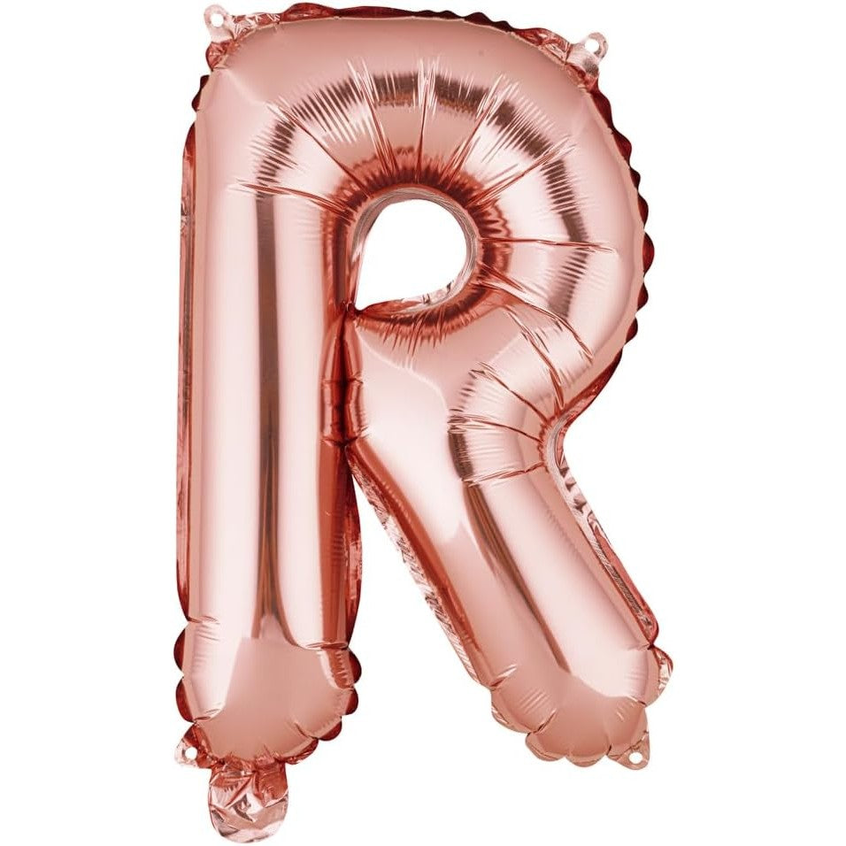Balon Folie Metalizata Litera R, Umflare Heliu sau Aer, Include Pai pentru Umflare, Aluminiu, Rose Gold, 40 cm
