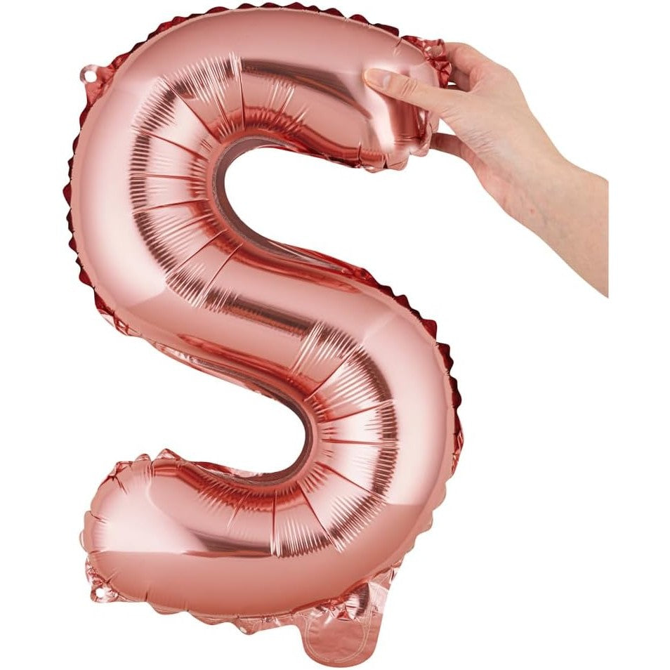 Balon Folie Metalizata Litera S, Umflare Heliu sau Aer, Include Pai pentru Umflare, Aluminiu, 40 cm, Rose Gold