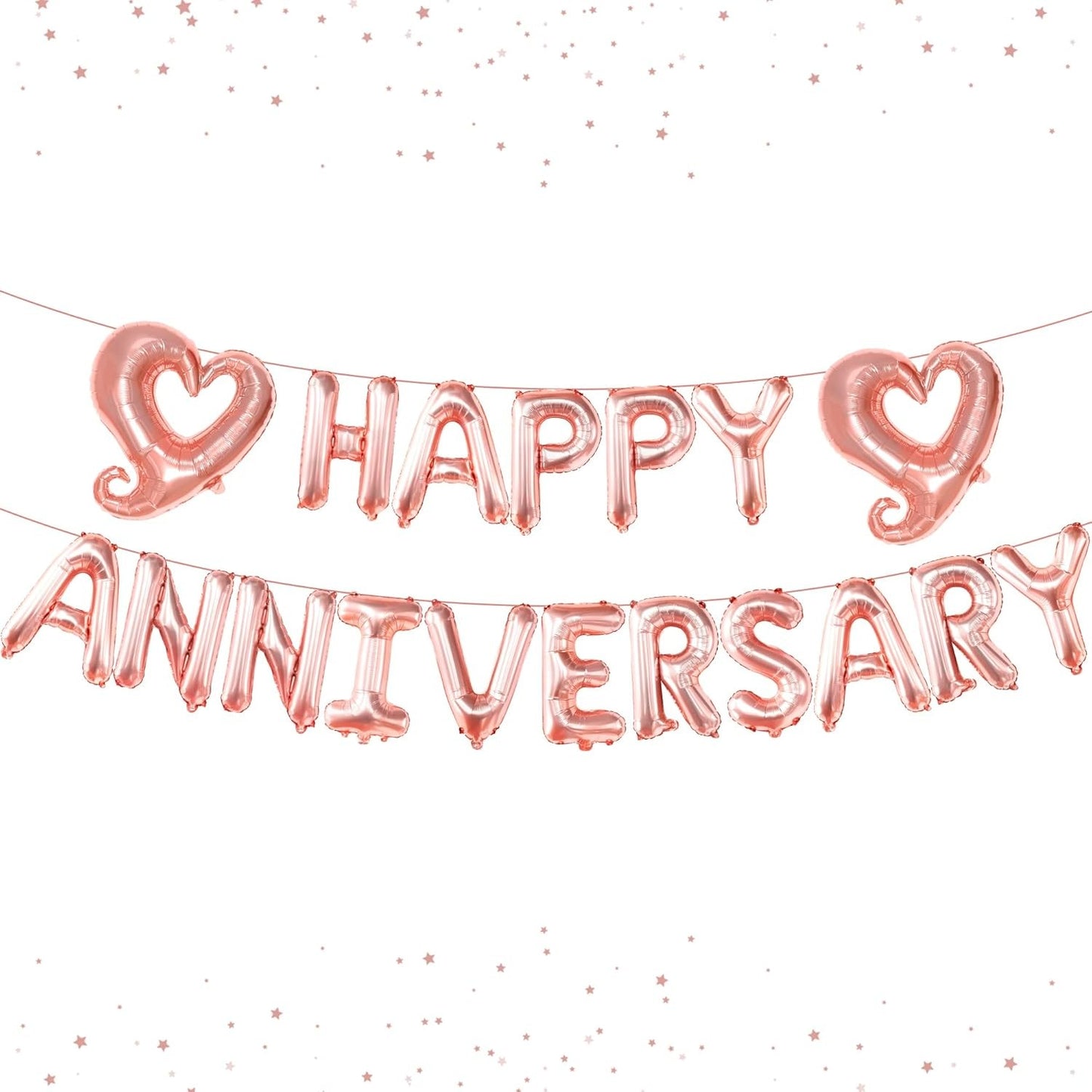 Set Baloane Party Happy Anniversary, Litere Din Folie Metalizata, Umflare Aer Sau Heliu, Pai Inclus, Aluminiu, Roz, 40 cm