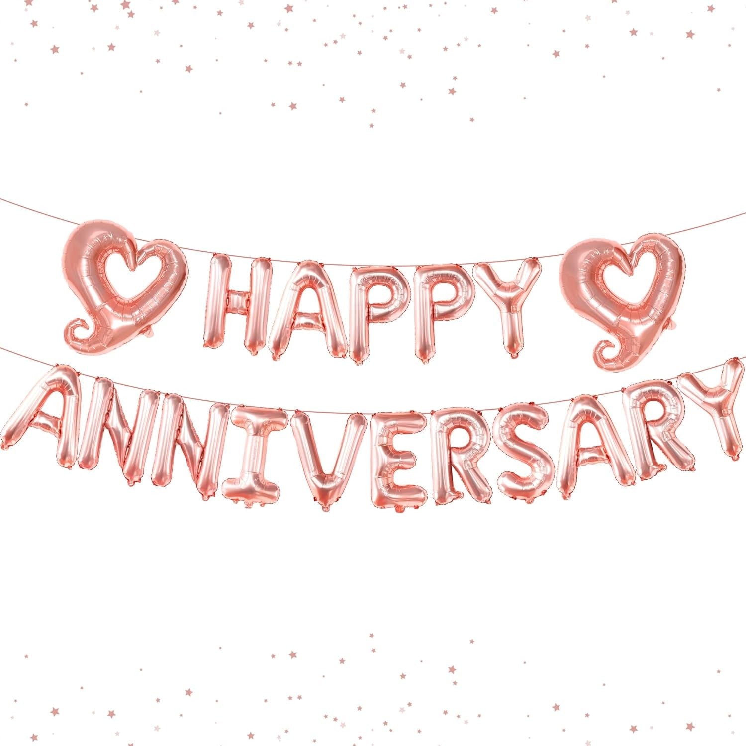Set Baloane Party Happy Anniversary, Litere Din Folie Metalizata, Umflare Aer Sau Heliu, Pai Inclus, Aluminiu, Roz, 40 cm