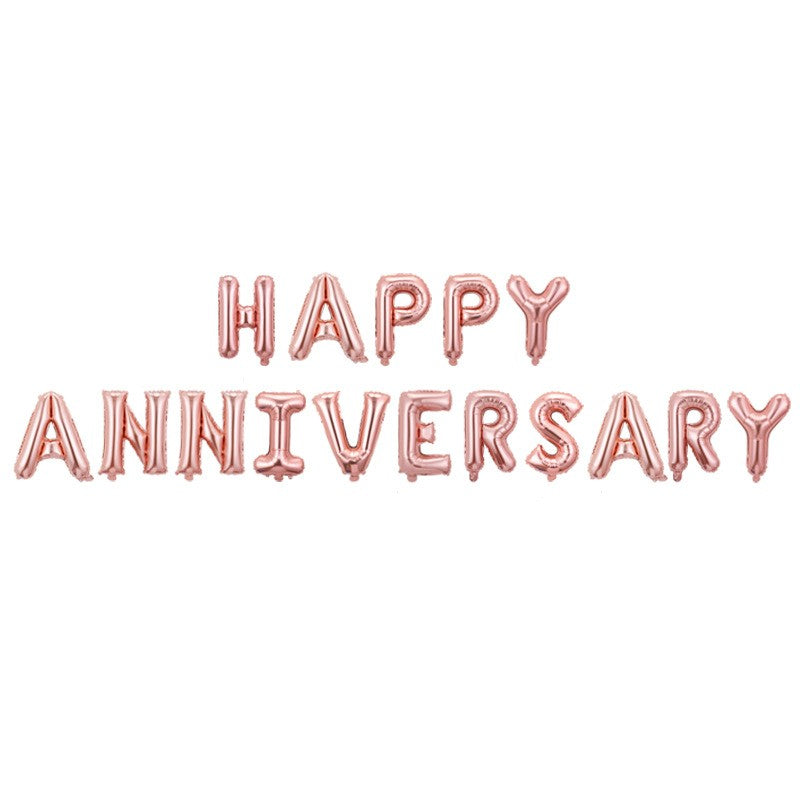 Set Baloane Party Happy Anniversary, Litere Din Folie Metalizata, Umflare Aer Sau Heliu, Pai Inclus, Aluminiu, Roz, 40 cm