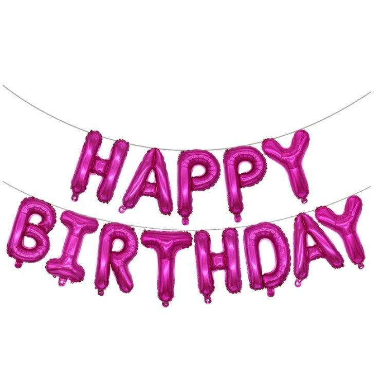 Set Baloane Happy Birthday, Litere Aniversare 40 cm, Folie Metalizata cu Pai si Adeziv Incluse, Umflare Aer sau Heliu, Mov
