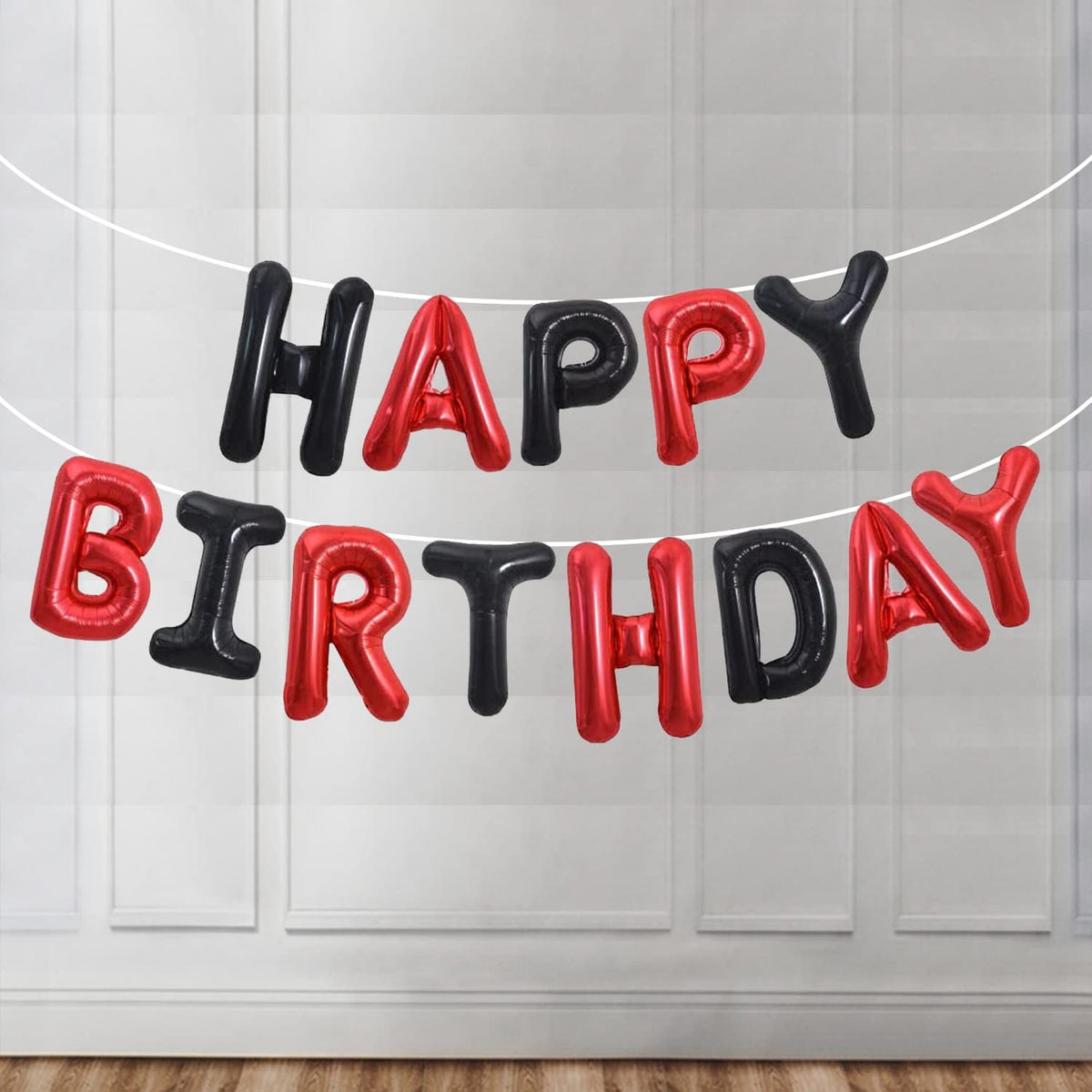 Set Baloane Happy Birthday, Litere Aniversare 40 cm, Folie Metalizata, Kit Complet cu Pai, Ata si Adeziv, Umflare Aer sau Heliu, Rosu-Negru