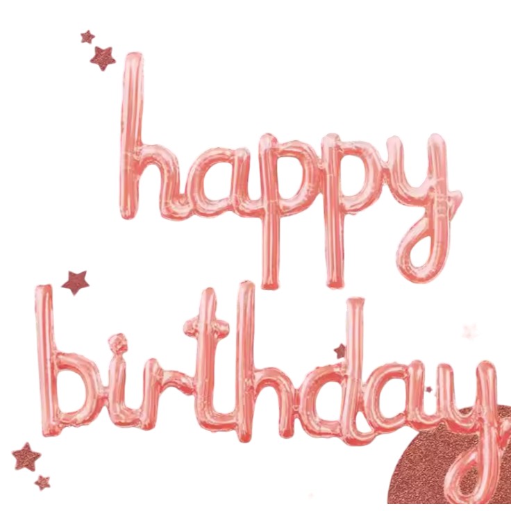 Set Baloane Aniversare Happy Birthday, Baloane Party din Folie Metalizata de Aluminiu, Umflare Aer sau Heliu, Include Pai, 45x85 cm si 45x124 cm, Roz Pal