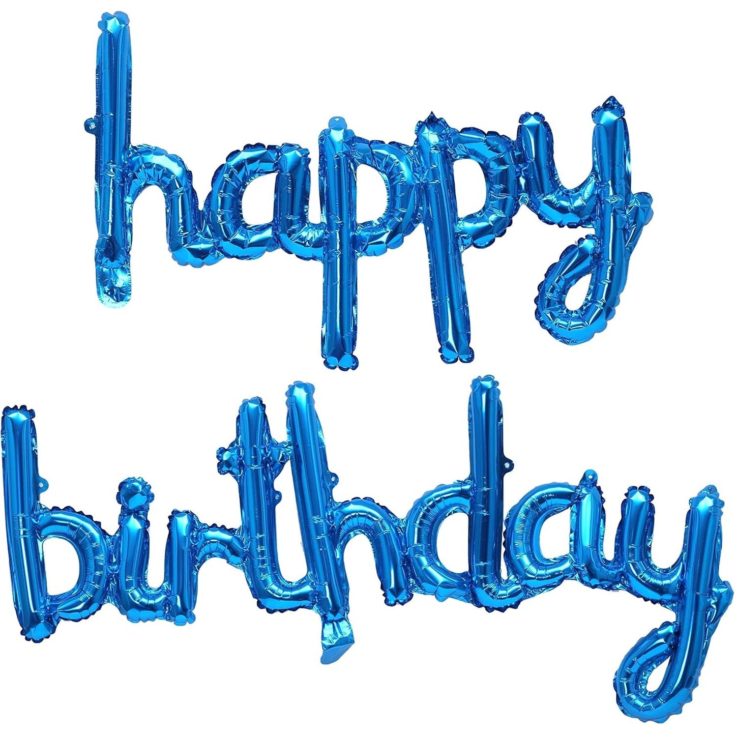 Set Baloane Happy Birthday, Baloane Party Aniversare din Folie Metalizata, Umflare Aer sau Heliu, Include Pai, 2 Piese, Albastru, 45x85 cm si 45x124 cm