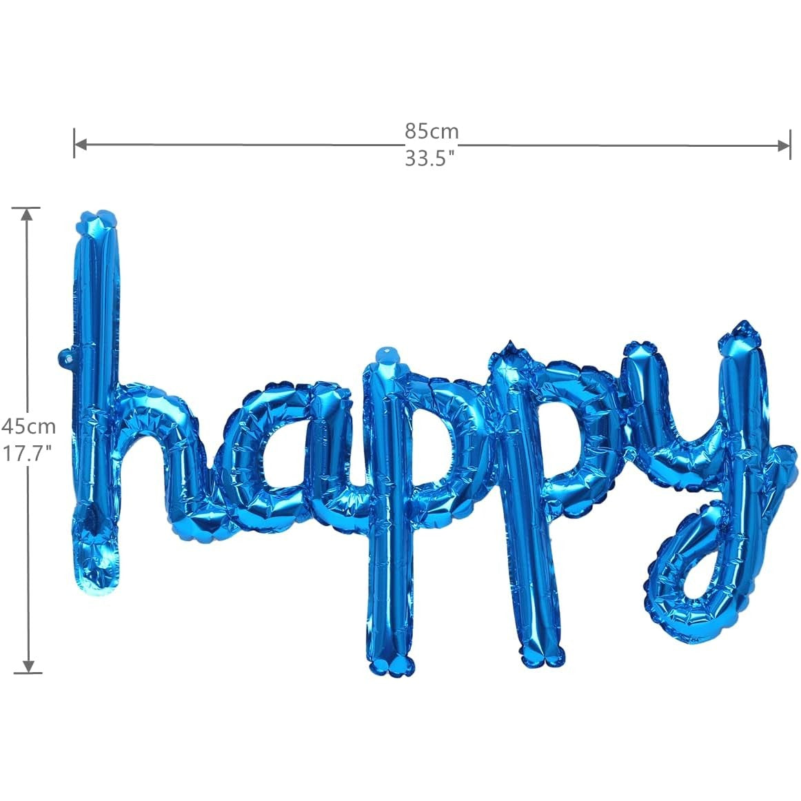 Set Baloane Happy Birthday, Baloane Party Aniversare din Folie Metalizata, Umflare Aer sau Heliu, Include Pai, 2 Piese, Albastru, 45x85 cm si 45x124 cm